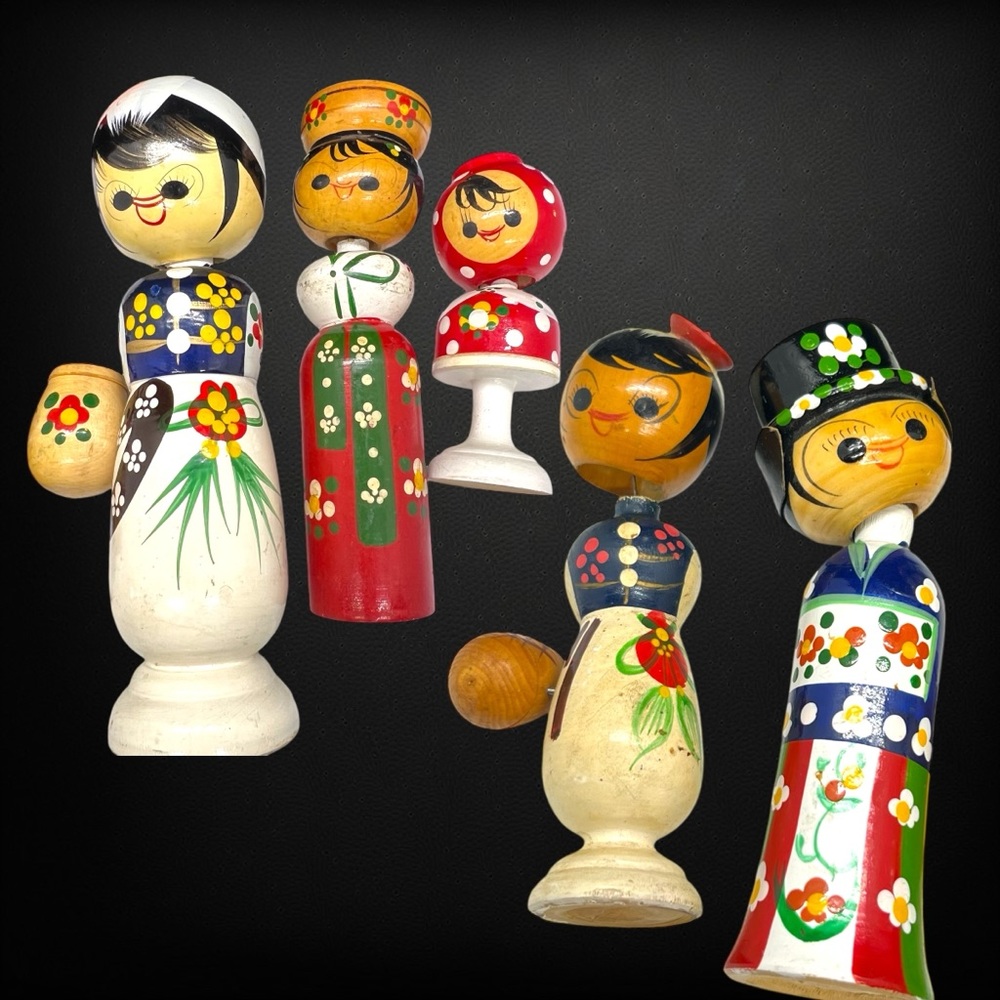 Vintage Korean & Japanese Kokeshi Bobble Head Dolls - Picture 6 of 13